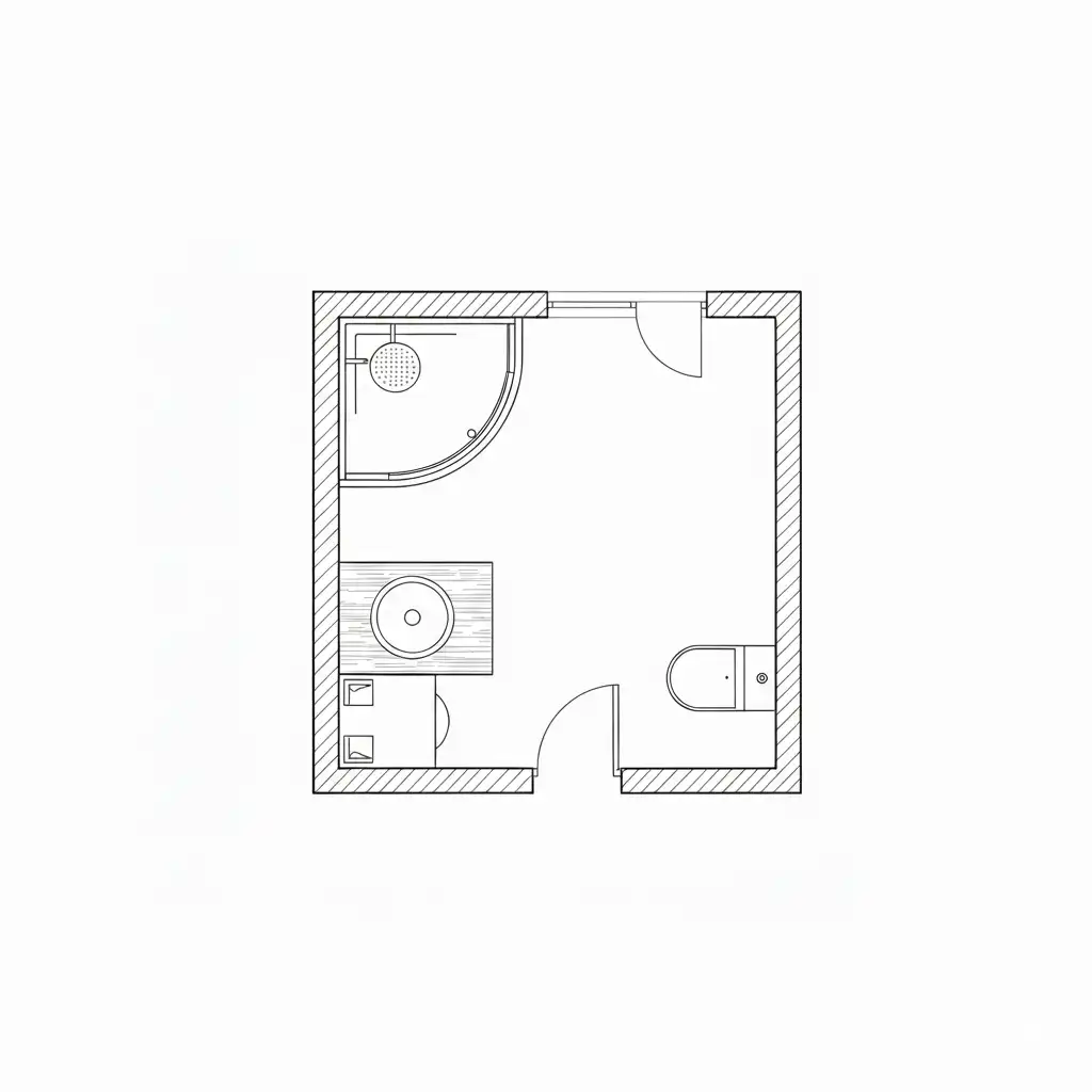 rzut-malej-lazienki- Mała łazienka w bloku: jak zmieścić prysznic i pralkę bez utraty funkcjonalności