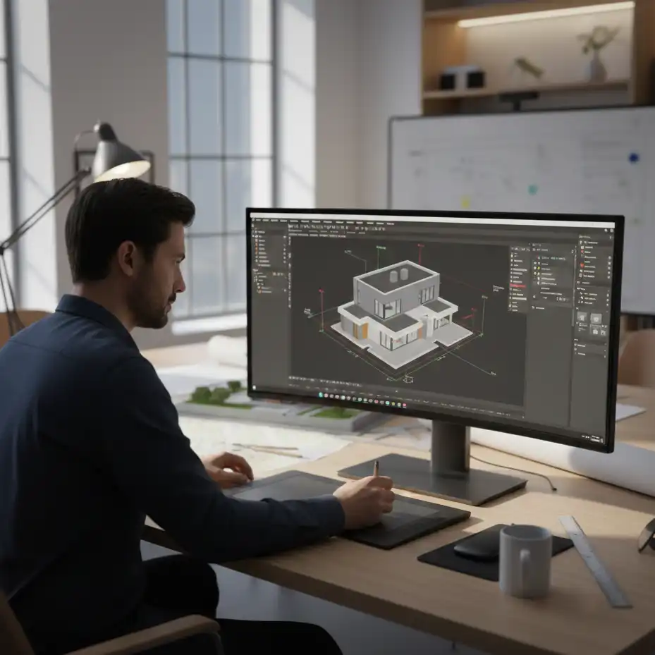 Architekt-nanoszacy-zmiany-w-projekcie-domu-przy-komputerze Adaptacja projektu domu – co to jest i dlaczego jest niezbędna przed budową