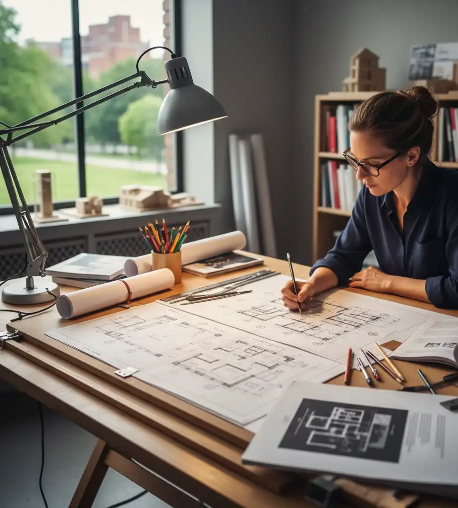 Architekt-przy-stole-rysuje-projekt-domu-koncepcja-modyfikacji Jak wybrać projekt domu? Przewodnik, który pozwoli Ci podjąć świadomą decyzję
