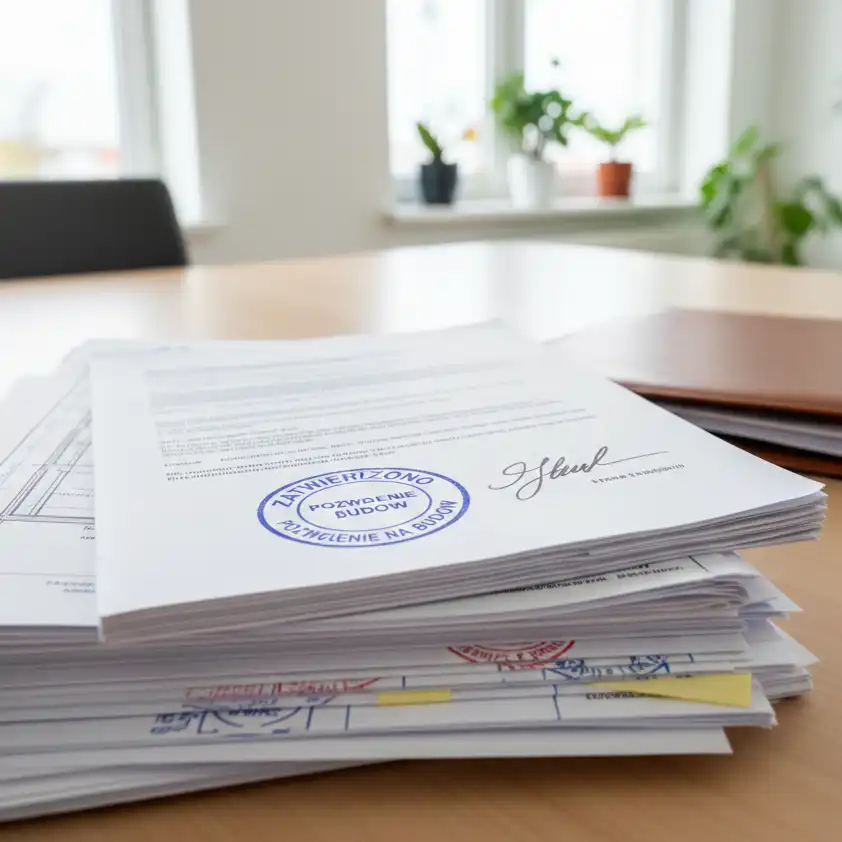 Dokumentacja-budowlana-z-pieczatka-i-podpisem-gotowa-do-zgloszenia-w-urzedzie Zmiany w projekcie budowlanym – co warto wiedzieć przed realizacją domu