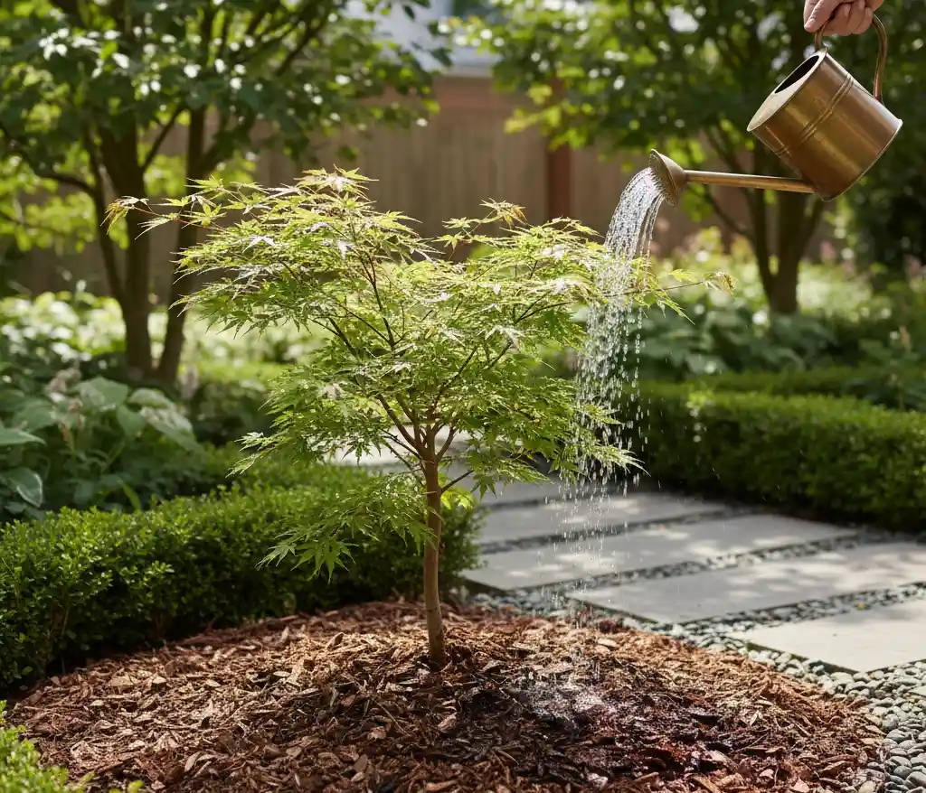 Podlewanie-mlodego-klonu-japonskiego Klon japoński pielęgnacja – jak dbać o to wyjątkowe drzewko, żeby zachwycało przez lata?