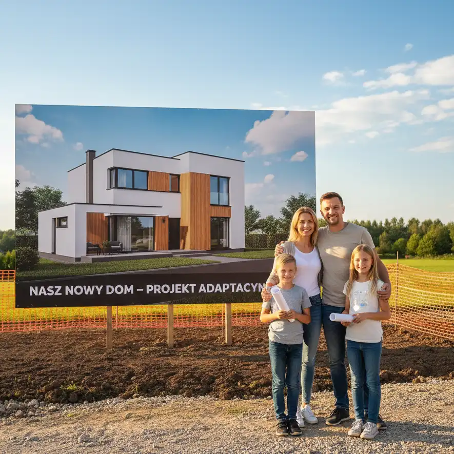 Zadowolona-rodzina-przed-nowoczesnym-domem-gotowym-do-budowy-po-adaptacji-projektu Adaptacja projektu domu – co to jest i dlaczego jest niezbędna przed budową