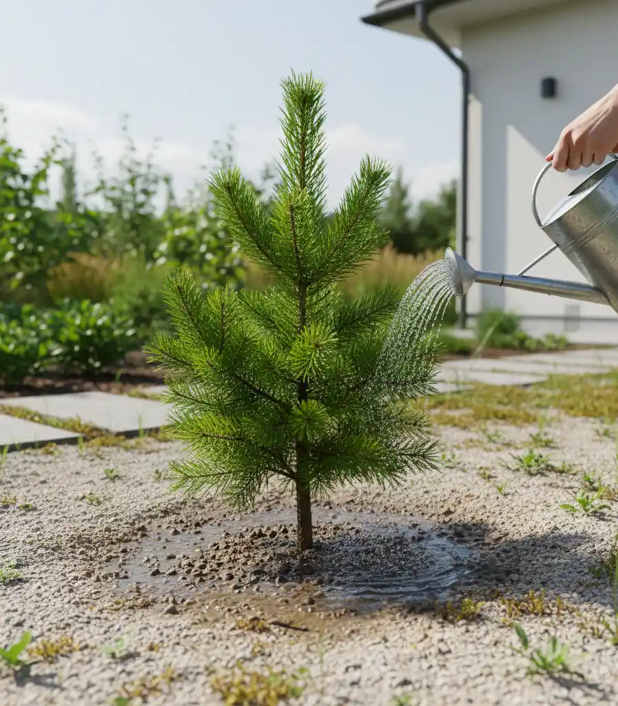 podlewanie-mlodej-sosny Pielęgnacja sosny – jak dbać o sosnę w ogrodzie przez cały rok?