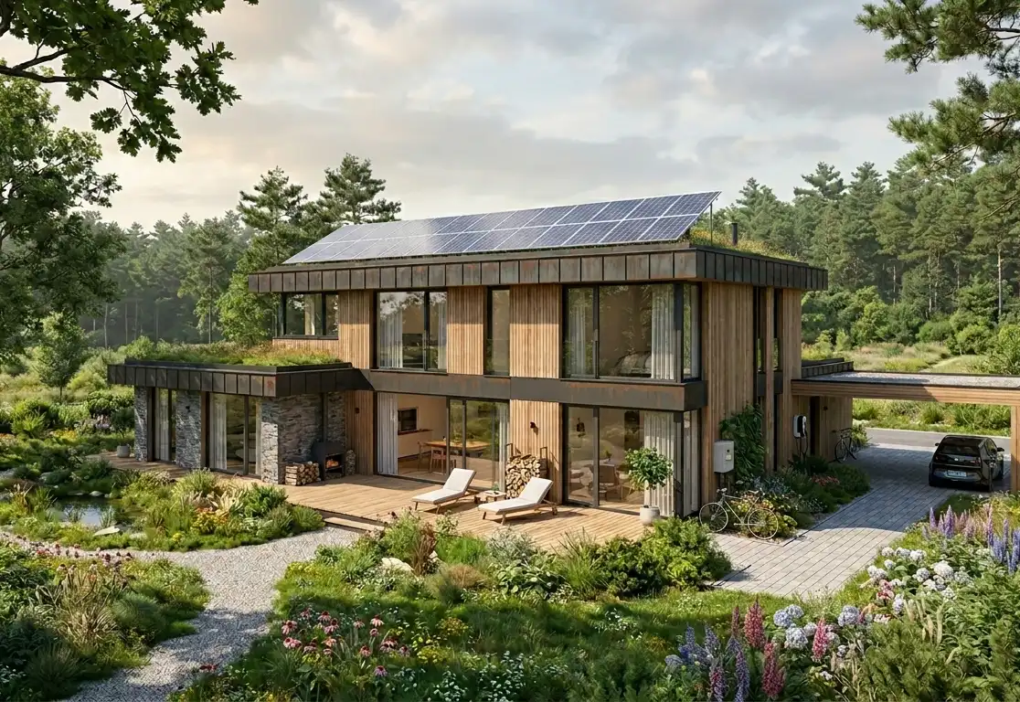 Nowoczesny ekologiczny dom pasywny z panelami fotowoltaicznymi – przykład ekologicznego budownictwa