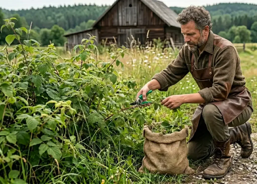 Ogrodnik-przycinajacy-krzewy-malin-1024x734 Pielęgnacja malin – jak dbać o maliny, aby obficie owocowały?