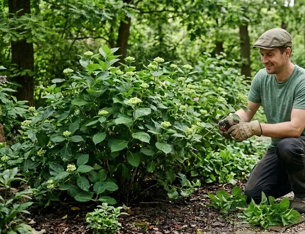 Przycinanie-hortensji-w-ogrodzie-zdrowe-pedy-i-liscie-wiosna Uprawa hortensji, czyli jak dbać o hortensje, aby pięknie kwitła?