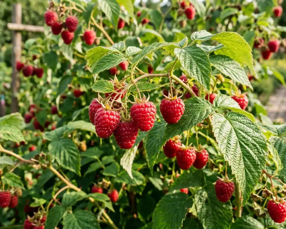 maliny na krzaku - efekt odpowiedniej pielęgnacji maliny