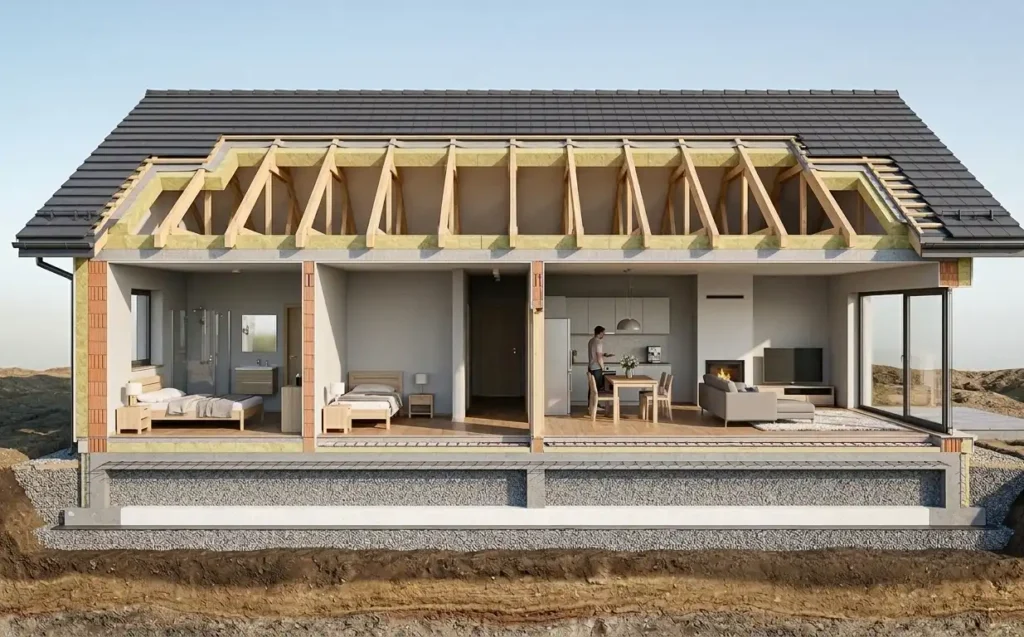 przekroj-domu-parterowego-1024x637 Projekt domu parterowego – prosty dom, wielkie możliwości