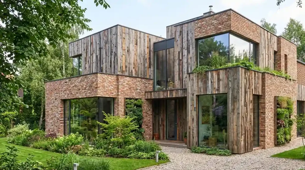gotowy-dom-z-materialow-z-odzysku-w-otoczeniu-natury-jako-przyklad-ekologicznego-budownictwa-1024x571 Dom z materiałów z odzysku – jak zbudować ekologiczny i tani dom krok po kroku
