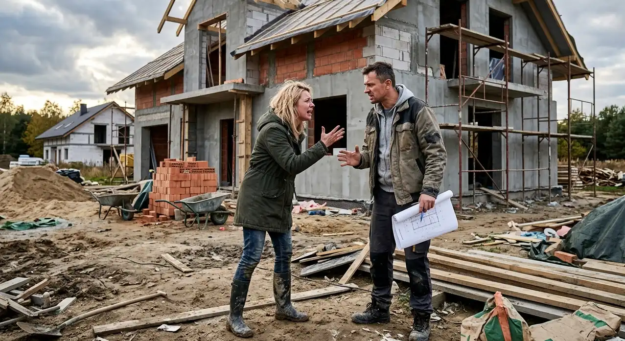 para kłócąca się na tle budowy domu jednorodzinnego